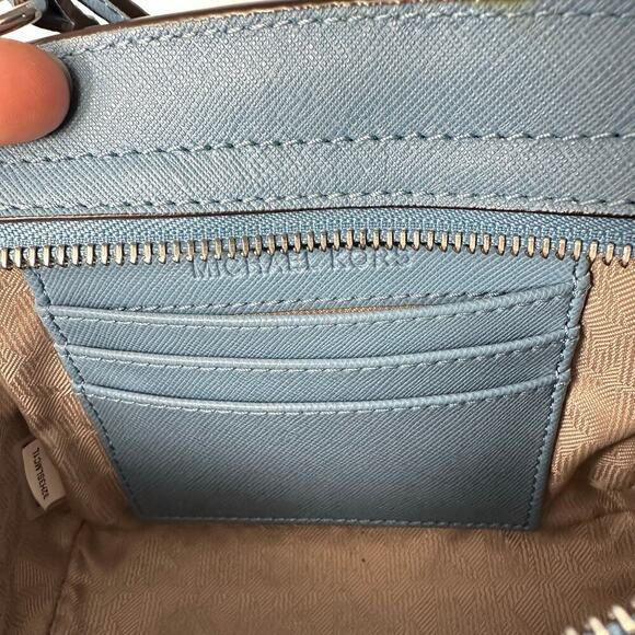 Michael Kors Bag Selma Mini Crossbody Purse Leather Structured Light Blue - Picture 9 of 13